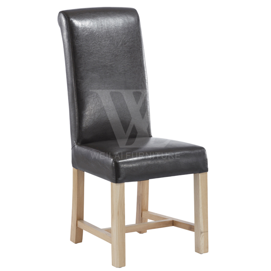 Bonded Leather Oak Legs High Back Dining Chair