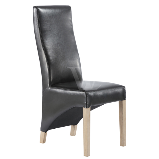 Bonded Leather Oak Legs High Back Dining Chair