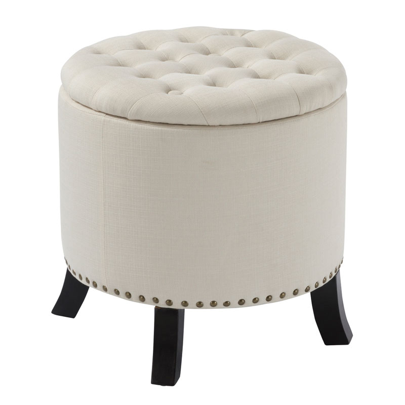 PU Buttoned Storage Round Ottoman