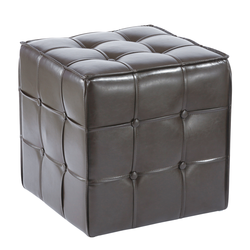 Faux Leather Tufted Cube Ottoman