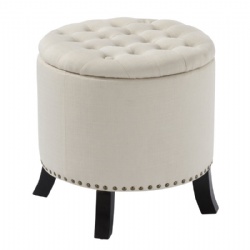 PU Buttoned Storage Round Ottoman