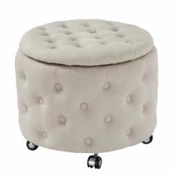 PU Buttoned Storage Round Ottoman