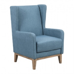 Poly Linen Fabric Hand Tufted Wooden Legs Wing Chair