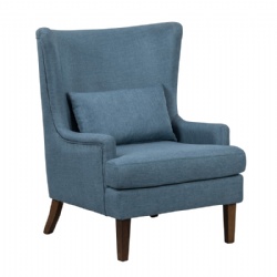 Poly Linen Fabric Hand Tufted Wooden Legs Wing Chair