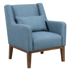 Poly Linen Fabric Hand Tufted Wooden Legs Wing Chair